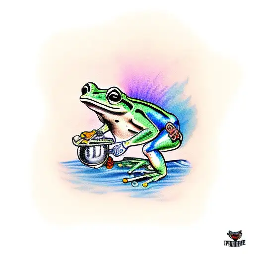 frog playing banjo  tattoo design idea