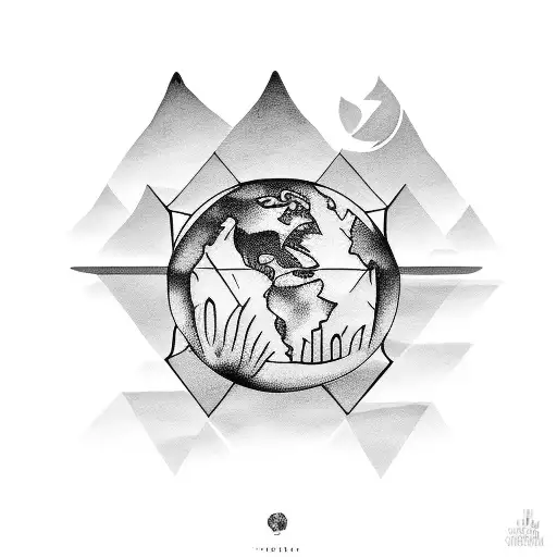 world with gods hands around it tattoo design idea