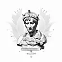 a statue of Julius caesar with flowers around. the Line veni vidi vici must be there tattoo design idea