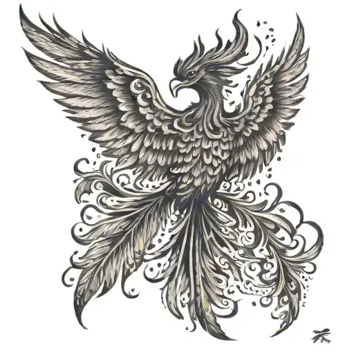 A phoenix rising from the ashes, with each feather symbolizing a family member tattoo design idea