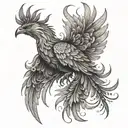 A phoenix rising from the ashes, with each feather symbolizing a family member tattoo design idea