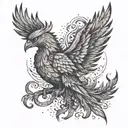 A phoenix rising from the ashes, with each feather symbolizing a family member tattoo design idea