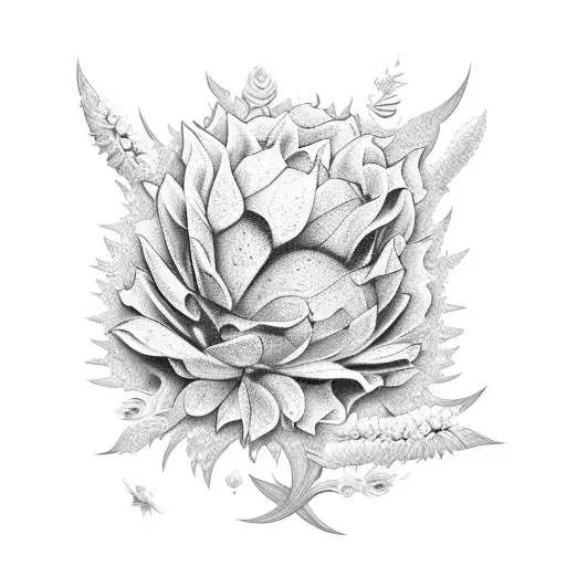 dragão com flores, girassol  tattoo design idea