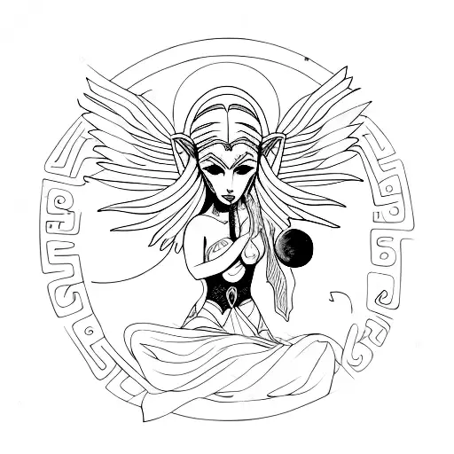 lilith, moon, witch, greek tattoo design idea