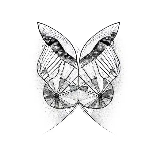 flipped triangle containing cricle ,first angle containing butterfly wings , second angle contining infinity symbol  tattoo design idea