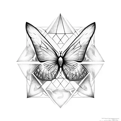 flipped triangle containing cricle ,first angle containing butterfly wings , second angle contining infinity symbol  tattoo design idea