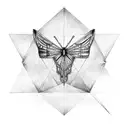 flipped triangle containing cricle ,first angle containing butterfly wings , second angle contining infinity symbol  tattoo design idea