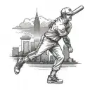 Design a tattoo of a baseball player wearing traditional Lithuanian attire, set against a backdrop of the Toronto skyline tattoo design idea
