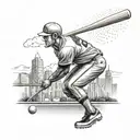 Design a tattoo of a baseball player wearing traditional Lithuanian attire, set against a backdrop of the Toronto skyline tattoo design idea