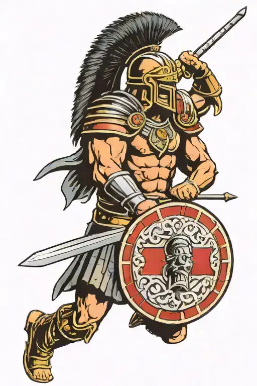 Gladiator warrior with sword and shield tattoo design idea