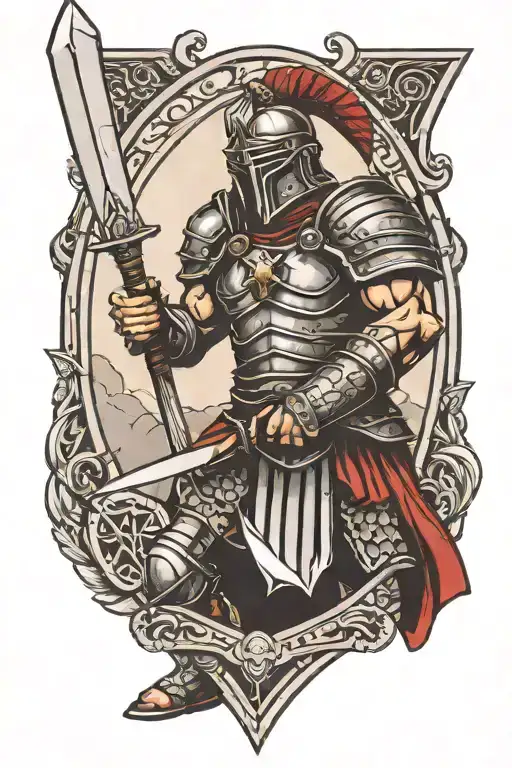 Gladiator warrior with sword and shield tattoo design idea