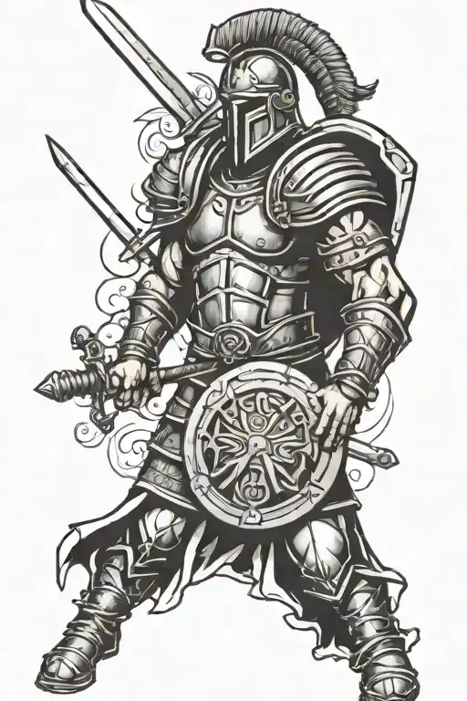 Gladiator with sword and shield tattoo design idea