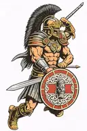 Gladiator warrior with sword and shield tattoo design idea