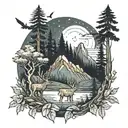 landscape, forest, nightsky, wildlife  tattoo design idea