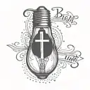 simple light bulb with cross as filament with the words be the light tattoo design idea
