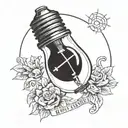 simple light bulb with cross as filament with the words be the light tattoo design idea