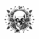 Skull with a crown made of roses and laurel with a background resembling 9 circles of hell tattoo design idea