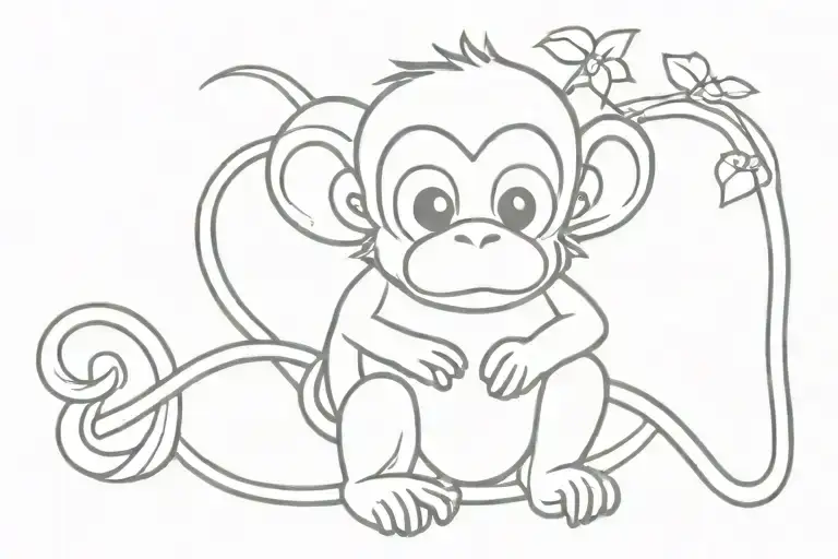 cute cartoon monkey minimmalist tattoo design idea