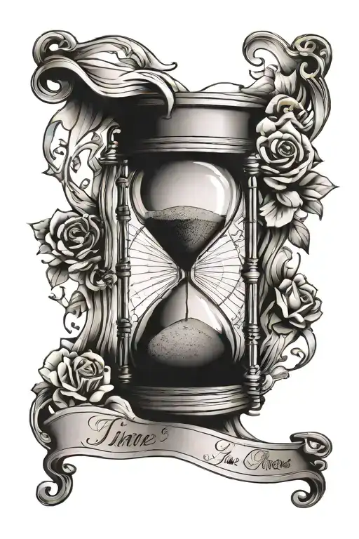Sandclock and quote 'time waits for no one' tattoo design idea