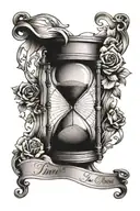 Sandclock and quote 'time waits for no one' tattoo design idea