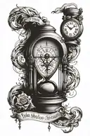 Sandclock and quote 'time waits for no one' tattoo design idea