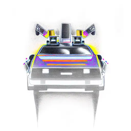 A futuristic DeLorean car from Back to the Future in a new-school style tattoo design idea