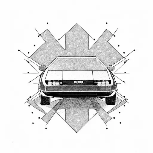 A DeLorean car from Back to the Future in a new-school style tattoo design idea
