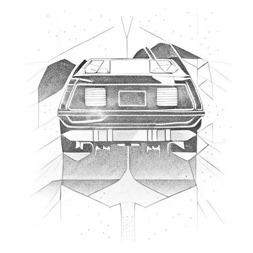 A futuristic DeLorean car from Back to the Future in a new-school style tattoo design idea