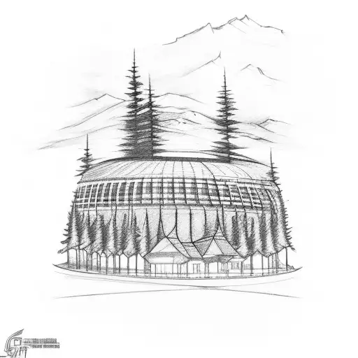 A sketch style tattoo of a sports stadium nestled in the Montana wilderness tattoo design idea