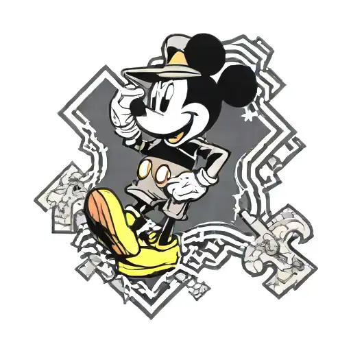 sargeant with mickey mouse and puzzle pieces forming tattoo design idea