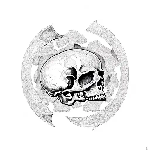 moon, bones, death, blackwork, scratch tattoo design idea