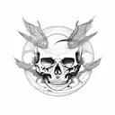 moon, bones, death, blackwork, scratch tattoo design idea