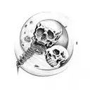 moon, bones, death, blackwork, scratch tattoo design idea