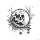 moon, bones, death, blackwork, scratch tattoo design idea