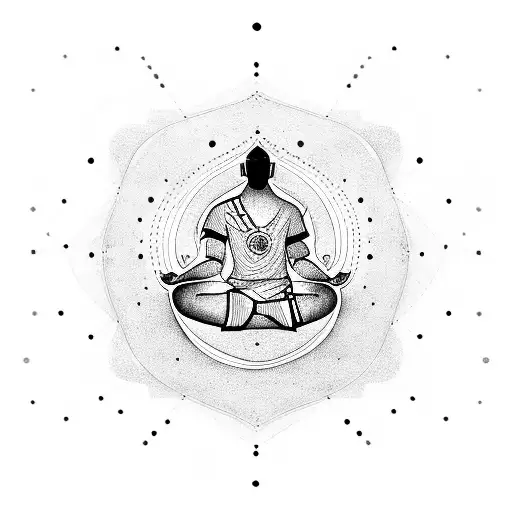 A soccer player meditating under a starry sky tattoo design idea