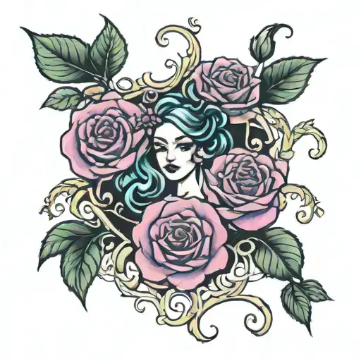 vines that spell Evelynn with roses tattoo design idea