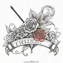 blackout with the name Evelynn and roses tattoo design idea