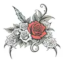 blackout with the name Evelynn and roses tattoo design idea