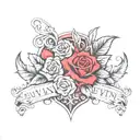 blackout with the name Evelynn and roses tattoo design idea