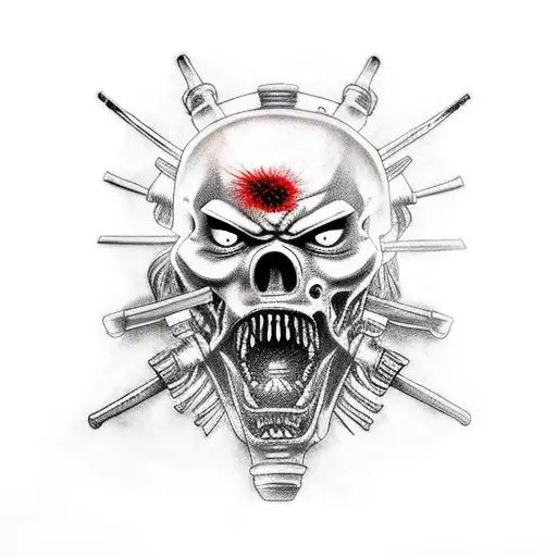 japanese samurai half Zombie  tattoo design idea