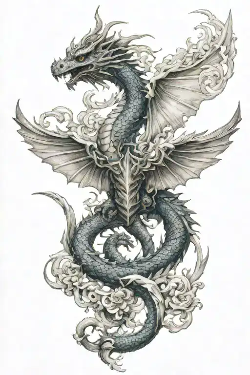 Dragon, Phoenix, Katana, King Baldwin IV tattoo design idea