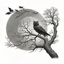 A leafless tree with long branches growing and a moon in the background with fog all around, the moon as a bat in it   tattoo design idea