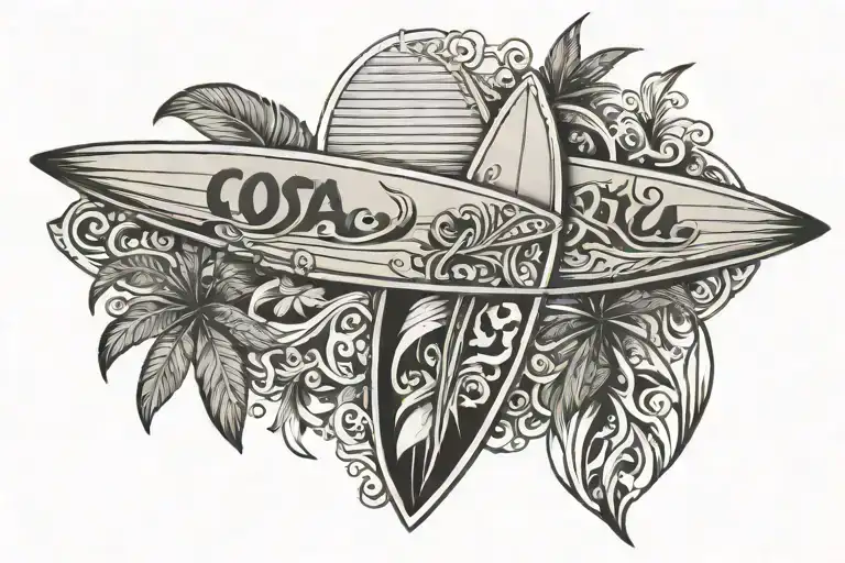 small Costa Rica surf board tattoo design idea