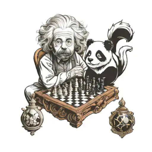 chess albert einstein with panda & dragon tattoo design idea