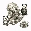 chess albert einstein with panda & dragon tattoo design idea