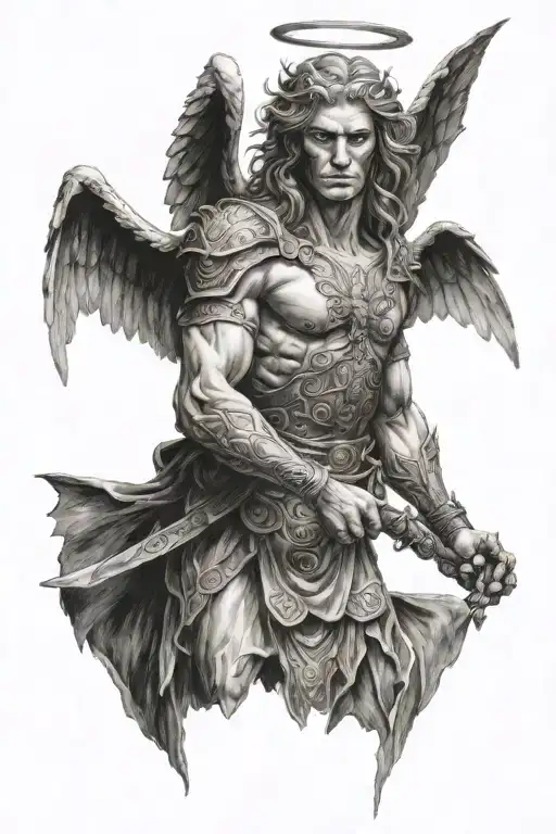 angel of darkness ready for battle tattoo design idea