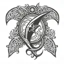 sickle and moon gothic style tattoo design idea