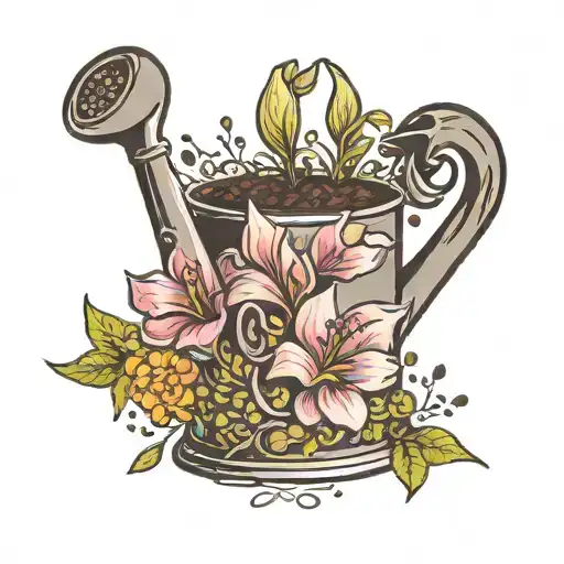 religious, watering can, flower seeds, desperate prayers tattoo design idea