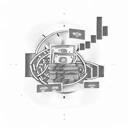 A stack of money intertwined with music notes, showcasing the client's interest in rap music and their appreciation for wealth tattoo design idea