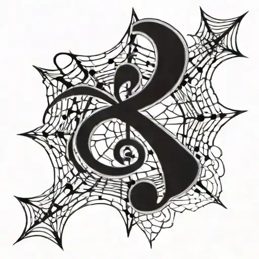 A music note intertwined with a spider web, representing the client's love for music and gothic style tattoo design idea